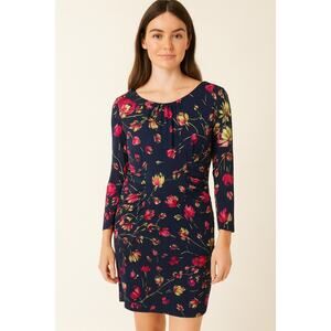 Hobbs London Rori Printed Silk Blend Bodycon Dress Sheer Long Sleeve Floral US 8